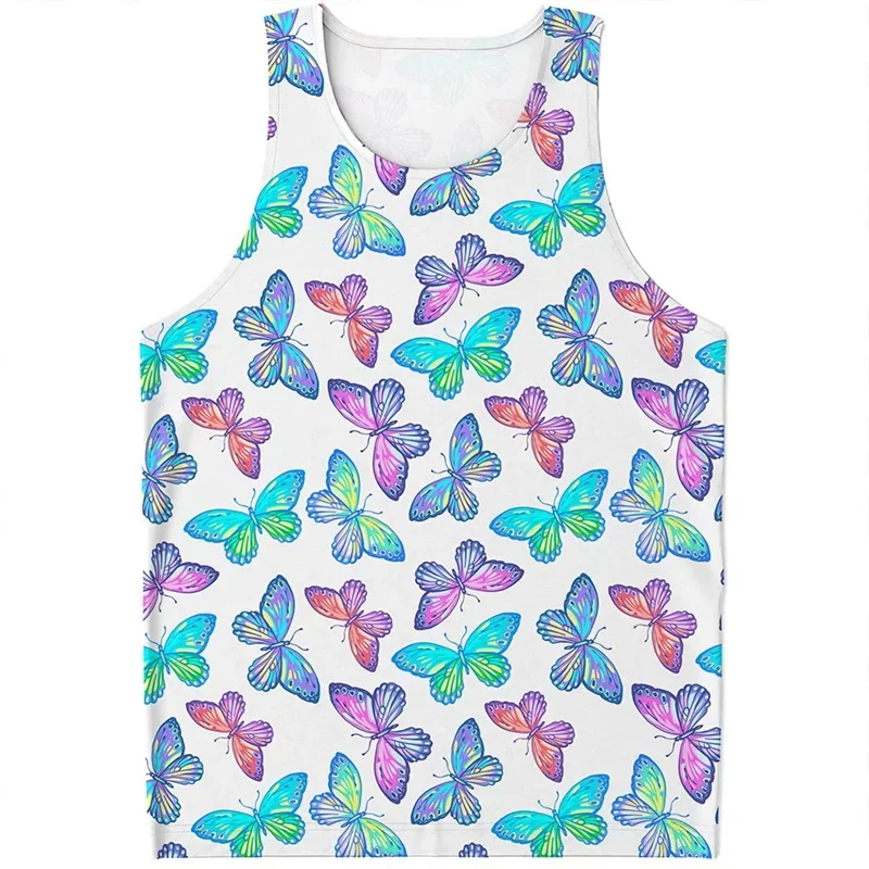 Colorful Butterfly 3D Printed Tank Tops For Men Women Summer Harajuku Holiday Sleeveles Vest Street Casual Plus Size Tee Shirt