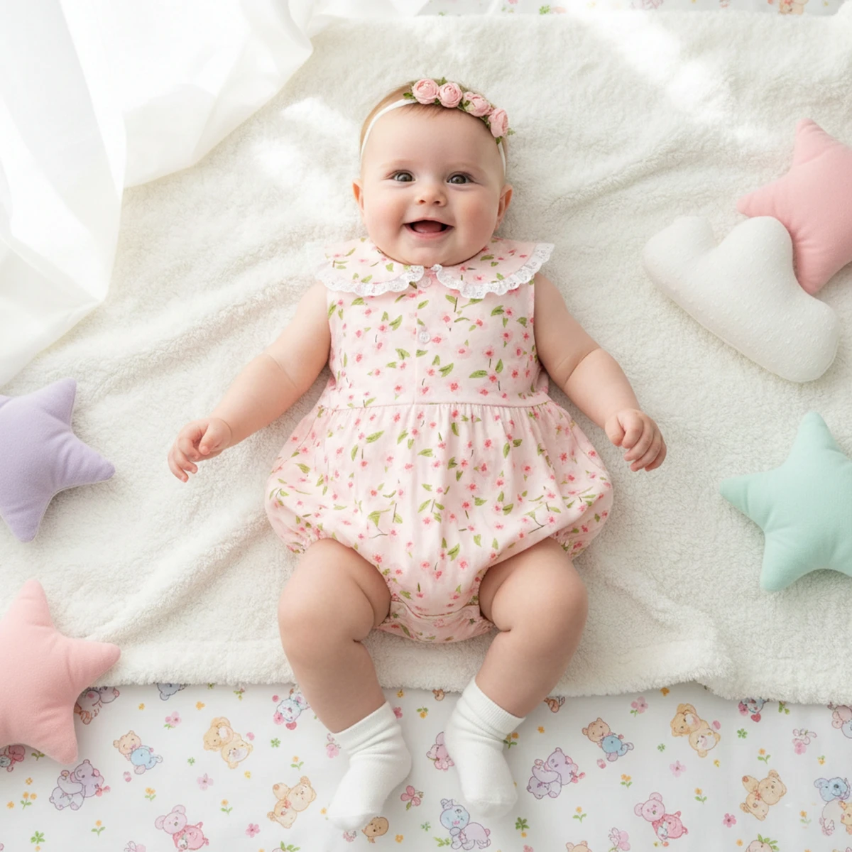 

Летние хлопковые боди для девочек с цветочным принтом и кружевом