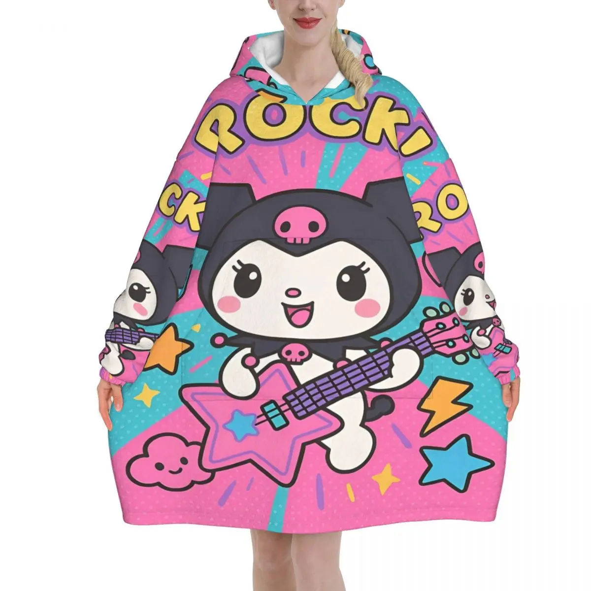 

Kuromis Cartoon Cute Wearable Blanket Hoodie for Women Men Oversized Sweatshirt Blanket with Pocket