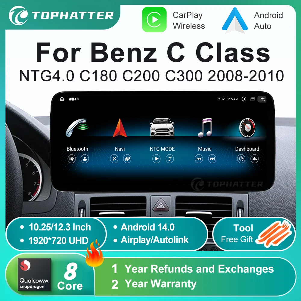 

12.3" Carplay For Mercedes Benz W204 S204 C Class C180 C200 C300 Android14 Multimedia 668S Screen DSP AHD 360°Cam Car Radio