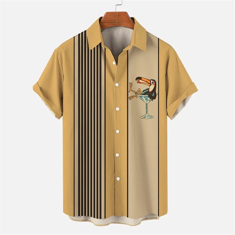 

Summer men's short-sleeved striped printed casual retro loose size fashion sporty beach Hawaiian shirt comfortable fabric