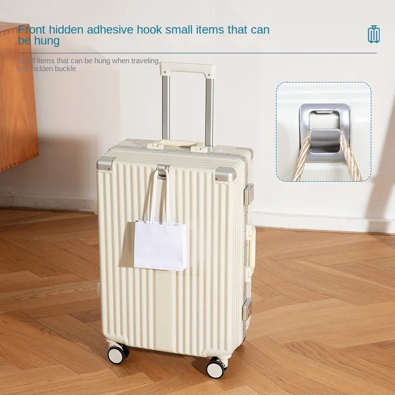 20 24 26 inch Aluminum Frame Suitcase Multifunctional ABS Carry on Luggage with Cup Holder USB Port Zipper Trolley Case