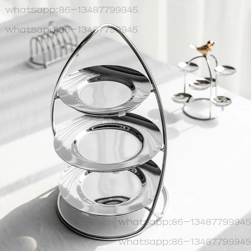 

Скандинавская подставка для торта из нержавеющей стали, подставка для послеобеденного чая, фруктовая тарелка для закусок, легкая роскошная трехслойная стойка для десерта, модель комнаты Ornam