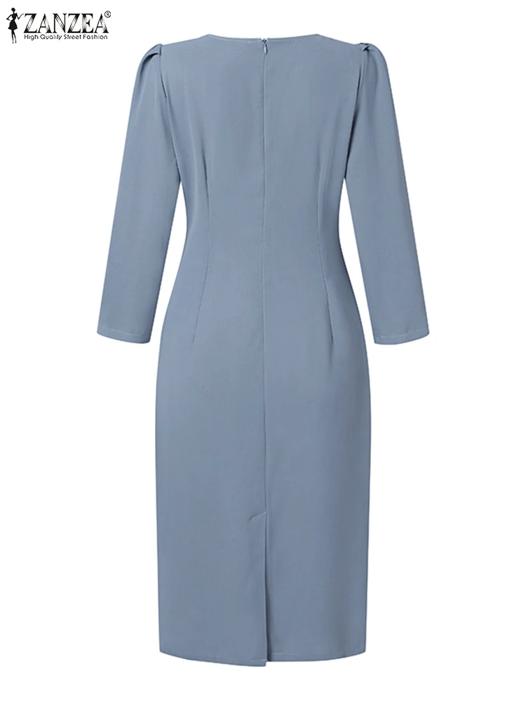 Elegant V-Neck 3/4 Sleeve Bodycon Dresses 2024 ZANZEA Fashion Summer Dress Women Sexy OL Work Knee Length Vestidos Robe Femme