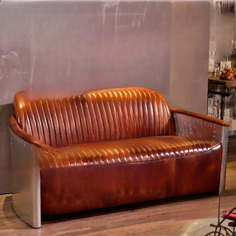 كرسي ميكانيكي من جلد الألومنيوم على الطراز الصناعي، أريكة بار سيجار، شريط ويسكي #1