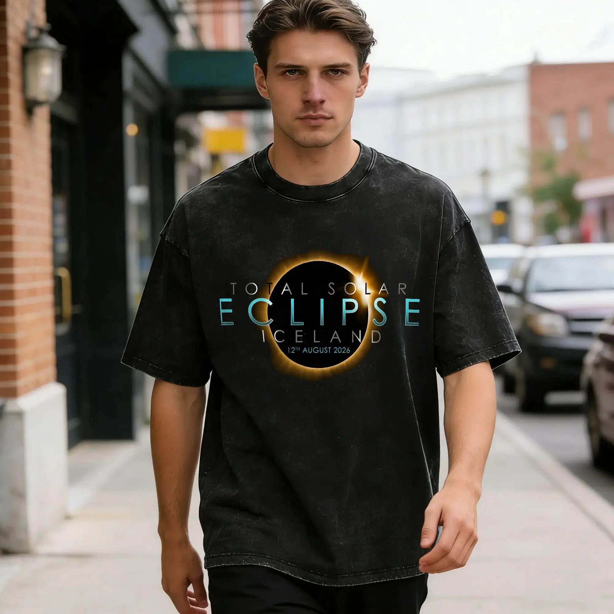 Iceland Total Solar Eclipse August 2026  T Shirts Men Cotton Fashion for Male T-Shirts O Neck  Tee Shirt Short Sleeve Clothes