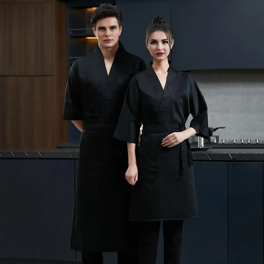 Breathable Chef Jacket Chef Uniform Set with Adjustable Waist Apron Unisex V-neck Crossover Chef Jacket Professional for Cooking