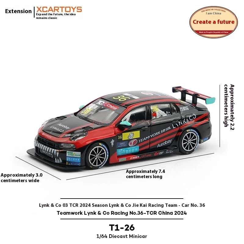 Xcartoys 1:64 trabajo en equipo Lynk & Co Racing No.36-Tcr China 2024 colección de modelos de coches fundidos a presión en miniatura