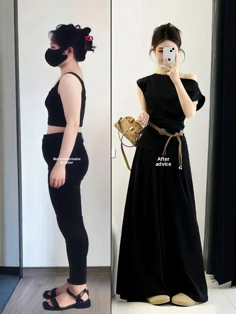 

Летний модный комплект больших размеров в корейском стиле: топ с открытыми плечами и широкие брюки, женская повседневная одежда с высокой талией из полиэстера