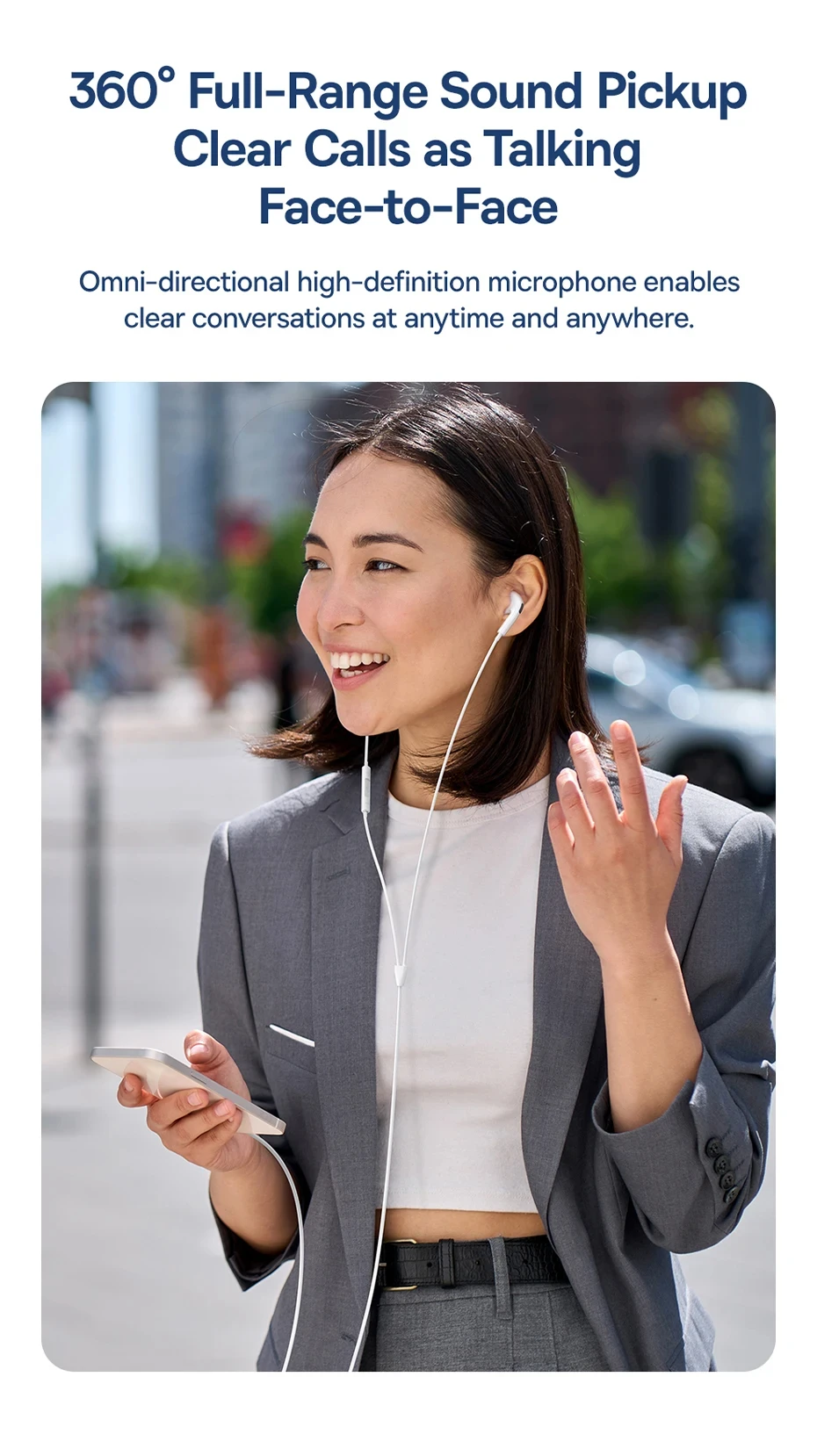 Auriculares con cable Baseus Encok CZ19 semi-in-ear tipo C con micrófono para IOS, Mac, Xiaomi, Samsung, HUAWEI, computa