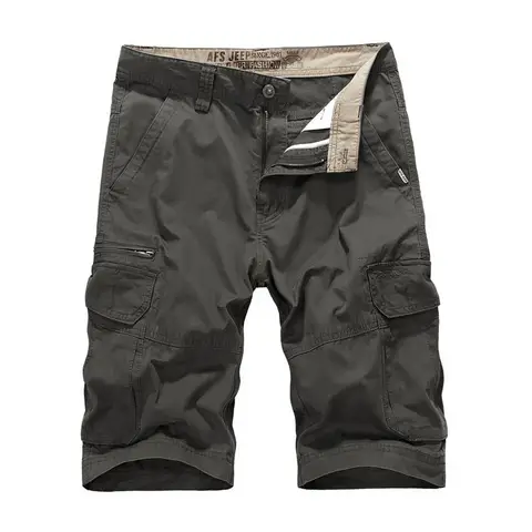 Cargo Shorts Homme Armée Verte Foncé Été Plage Homme Delavé Nouveau