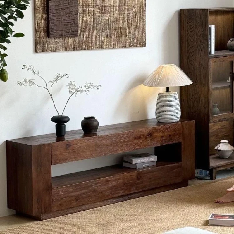 Wabi Sanfeng Entrance Cabinet Case Desk Medieval Retro Homestay Fireplace Decorative Cabinet Against the Wall Solid Wood