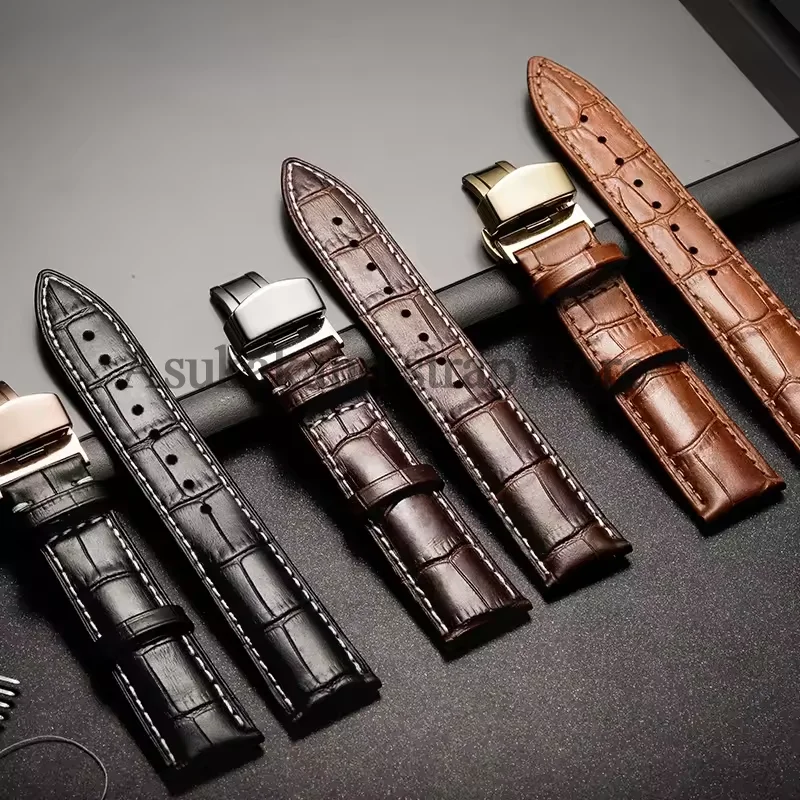 For Tissot Seiko Calf Genuine Leather WatchBand Alligator Grain Butterfly Clasp Watch Strap 12/13/14/15/16/17/18/19/20/22mm 24mm image 2