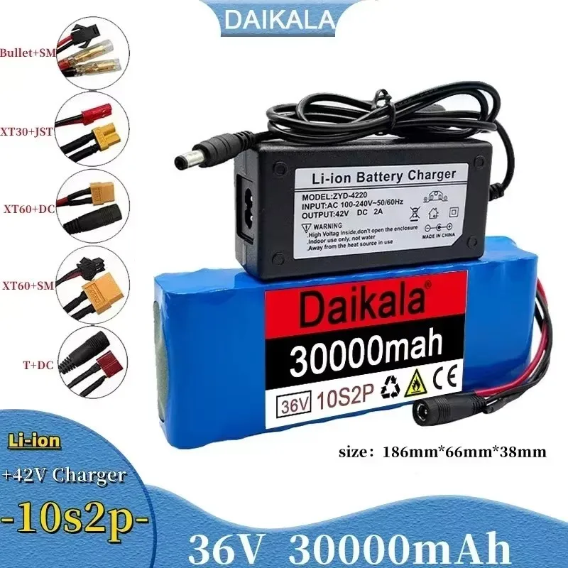 30000mAh 36V 18650 Rechargeable Lithium-ion Battery Pack 10S2P+charger Can Be Used for Electric Bicycles and Motorcycle