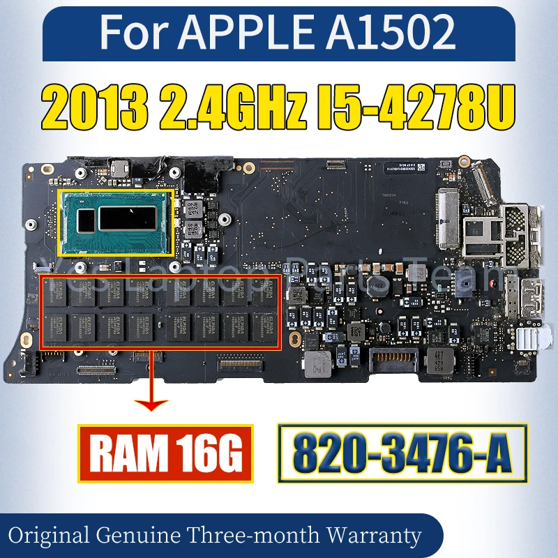 

For APPLE MacBook Pro Retina 13 A1502 Laptop Mainboard 2013 2.4GHz I5-4278U RAM 16G 820-3476-A Notebook Motherboard 100％ Tested