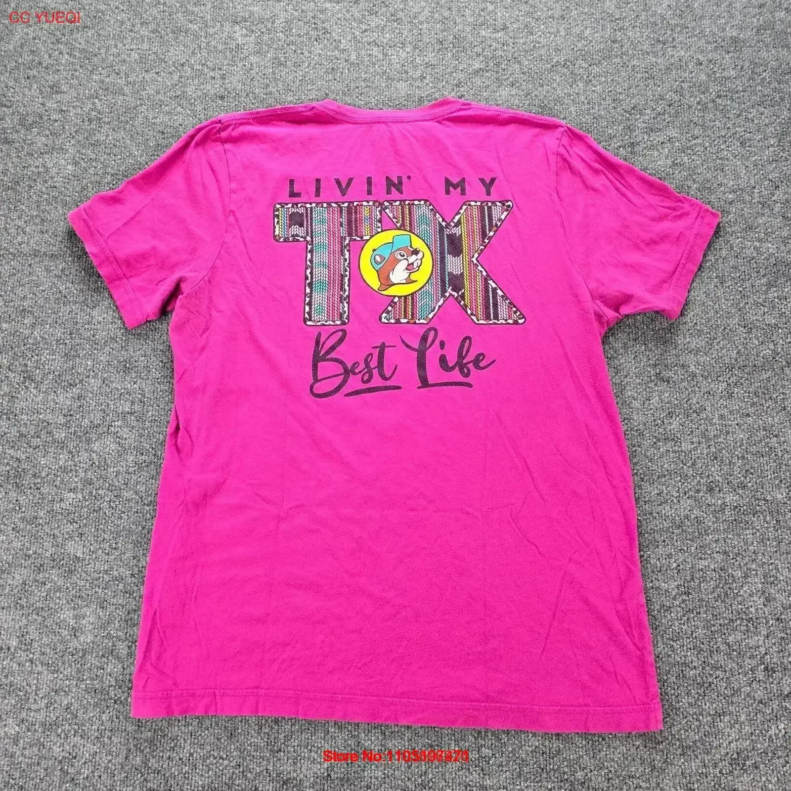 تي شيرت نسائي كبير من Buc ees باللون الوردي Livin My Best Life Tx عتيق مغسول برسومات كاجوال ملابس مريحة أنيقة #1