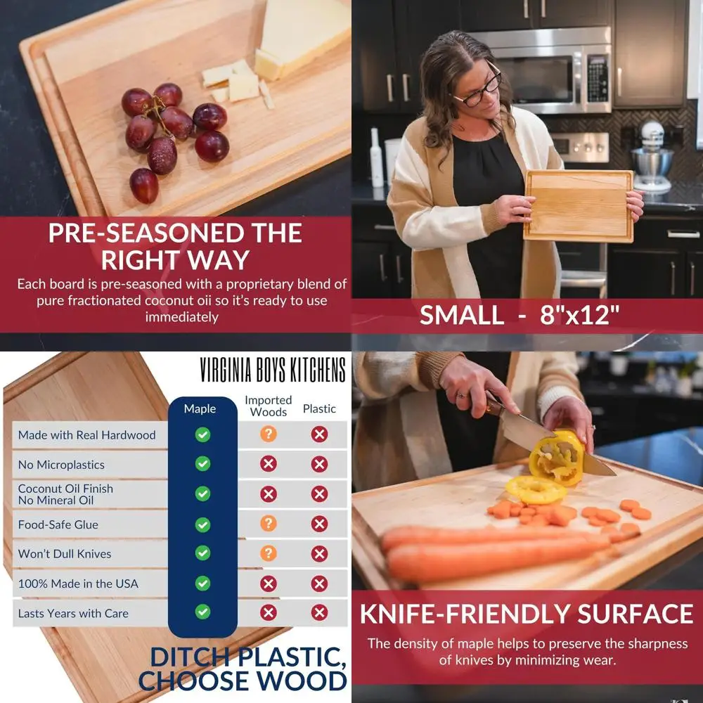 

Устойчивая разделочная доска из кленового дерева, 8x12, североамериканская твердая древесина, доска для резьбы с канавкой для сока