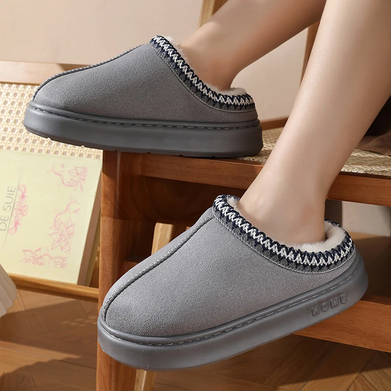 Thick Bottom Home Fluffy Slippers Women Winter Soft Sole Warm Plush House Slippers Woman Closed Toe Non-slip Casual Cotton Shoes
