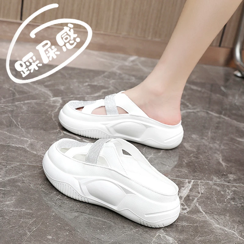 

House Slippers Platform Shoes Woman 2024 Cover Toe Pantofle Genuine Leather Summer New Slides Slippers Women Summer Female Shoes