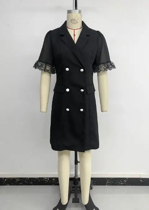 

Temperament Women's Dresses 2026 Spring/Summer New V-Neck Stylish Commuting Suit Double Breasted Short Sleeve Dress for Women