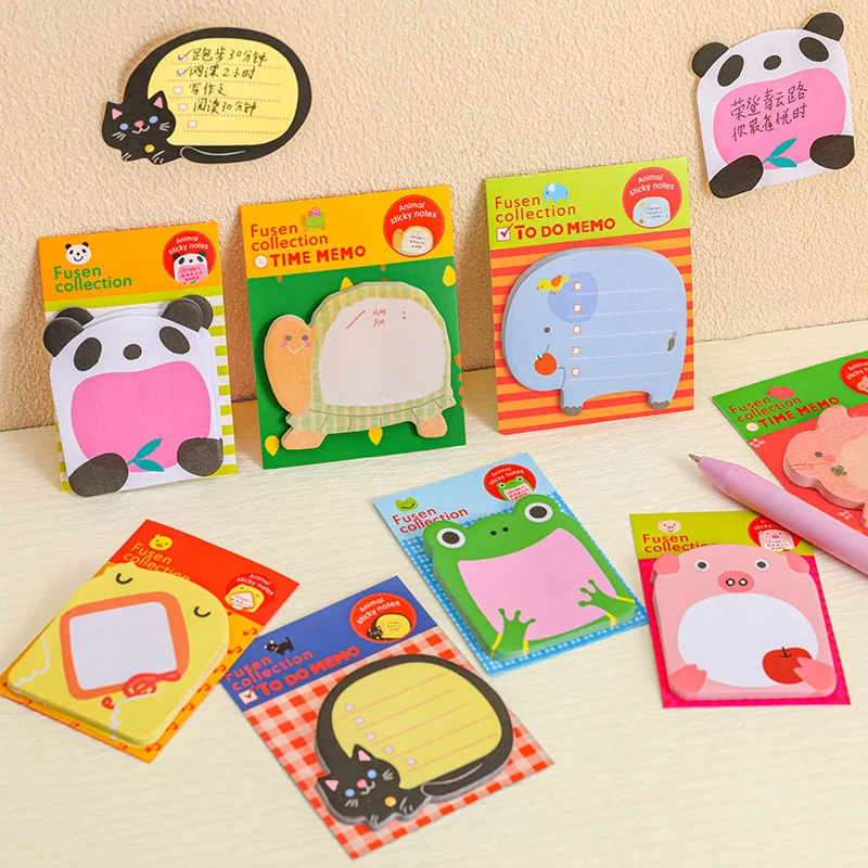 8Pcs Kawaii Animal Shaped Memo Pad Student Cute Cartoon Sticky Note Book Tearable Sticker Kids Office School Stationery