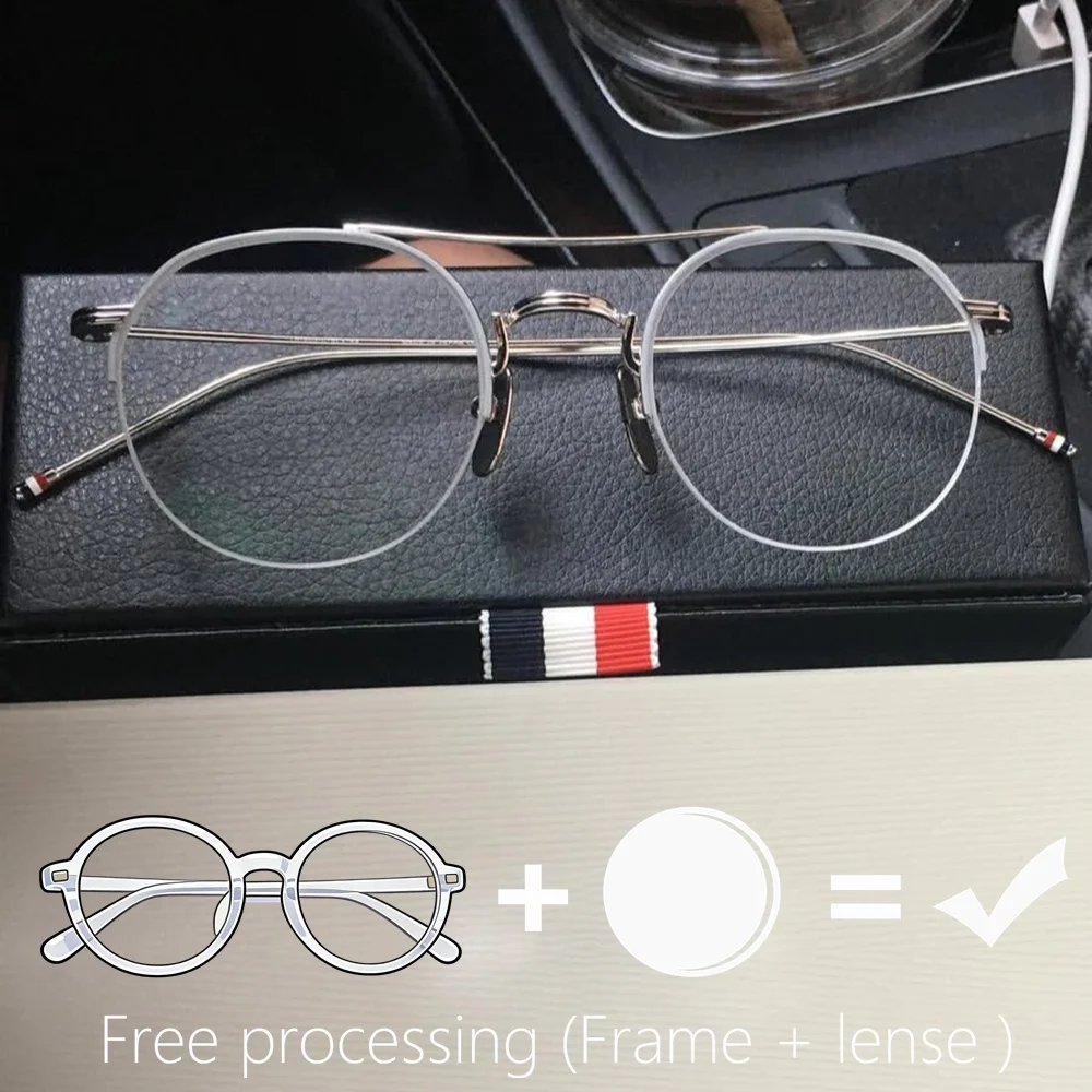 

Пользовательские солнцезащитные очки по рецепту в оправе США Brand Design TB903 Круглые титановые HD линзы Оптические солнцезащитные очки Мужские очки в полуоправе