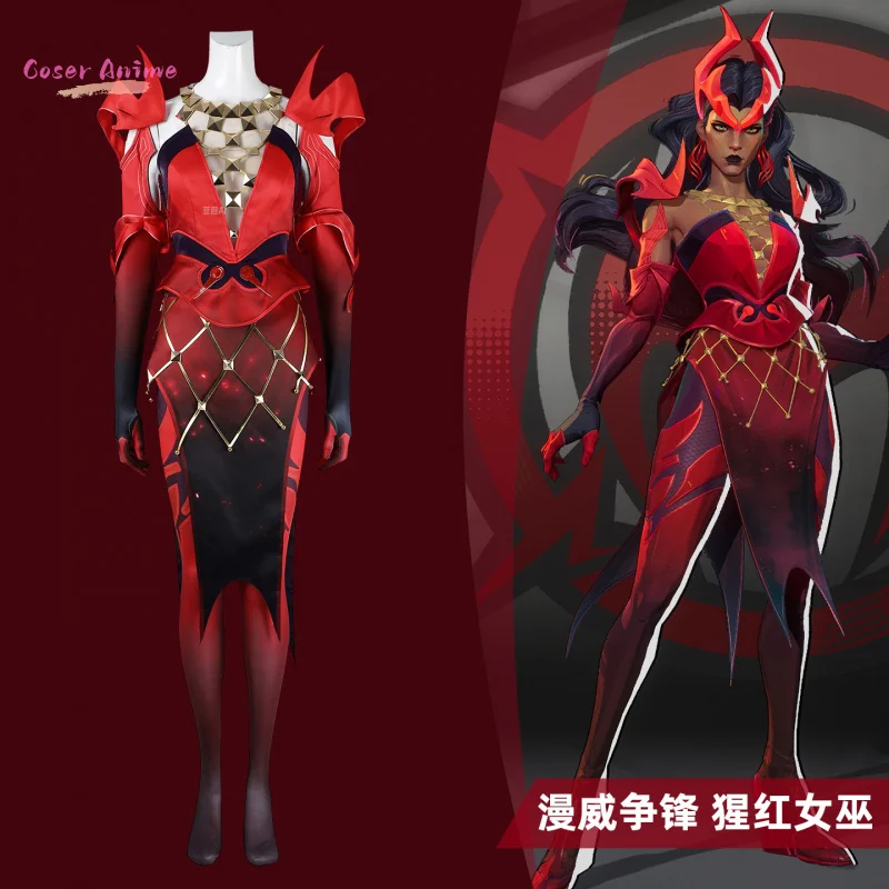 

Game Rivals Scarlet Cosplay Witch Costume Emporium Matron Red Top Skirt Outfit Full Set Halloween Scarlet Fantasia Costumes