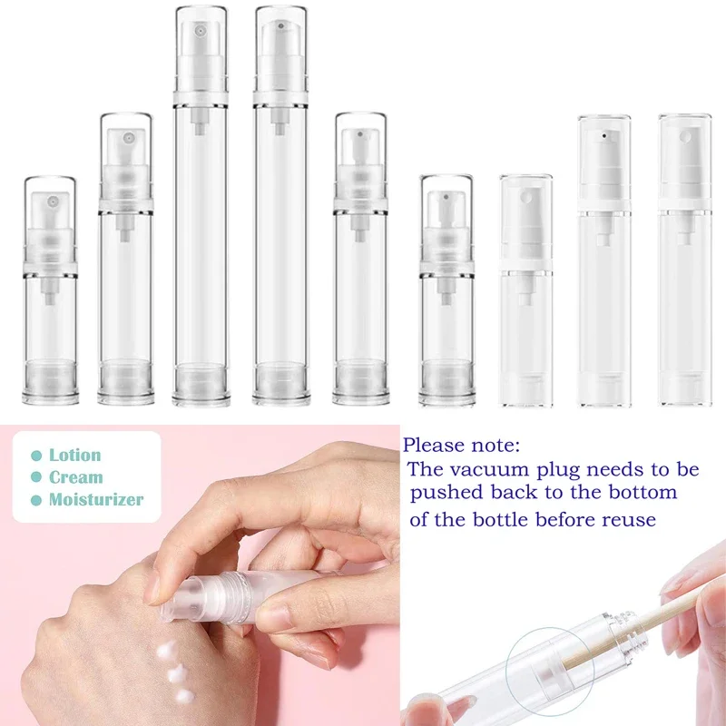 50Pcs 5/10/15ml Mini Clear Plastic Sample Containers Vacuum Pump Bottles Airless Spray Bottle For Perfume Makeup Lotions Toner