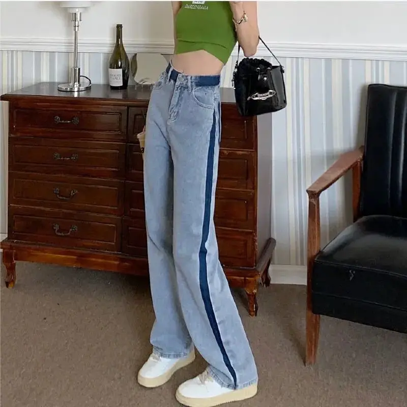 Large Light Blue Straight Jeans Women\'s Spring and Summer 2022 New Korean High Waist Slim Fashion Loose Wide Leg Jeans