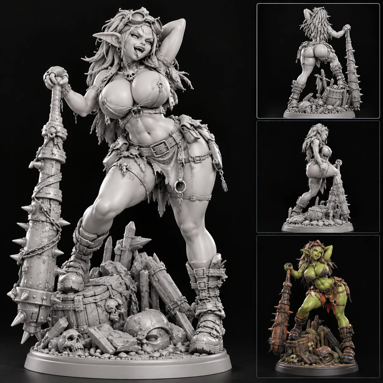 MythForge Szara Kobieca Figurka Goblinka, Niesfarbiona, Wyprodukowana w Technologii 3D, Model Jednoczęściowy, Figurka Kolekcjonerska z Żywicy do Samodzielnego Malowania