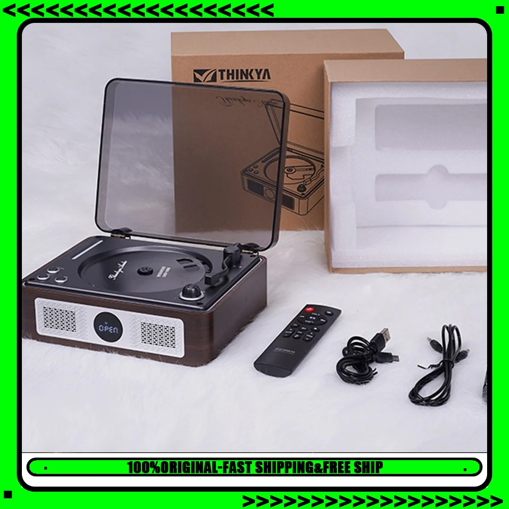 THINKYA A11 Retro CD Player Portable Bluetooth Speaker Vinyl-Style Disc Player with Stereo Sound for Home Desktop Music