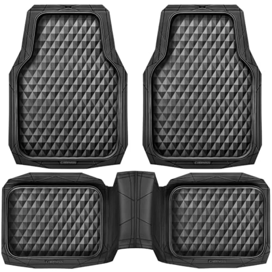 

Heavy Duty Rubber Car Mats, Deep Dish All-Weather Floor Mat for Car Full Set Durable Anti-Slip 3D Rhombus Waterproof Trim to Fi