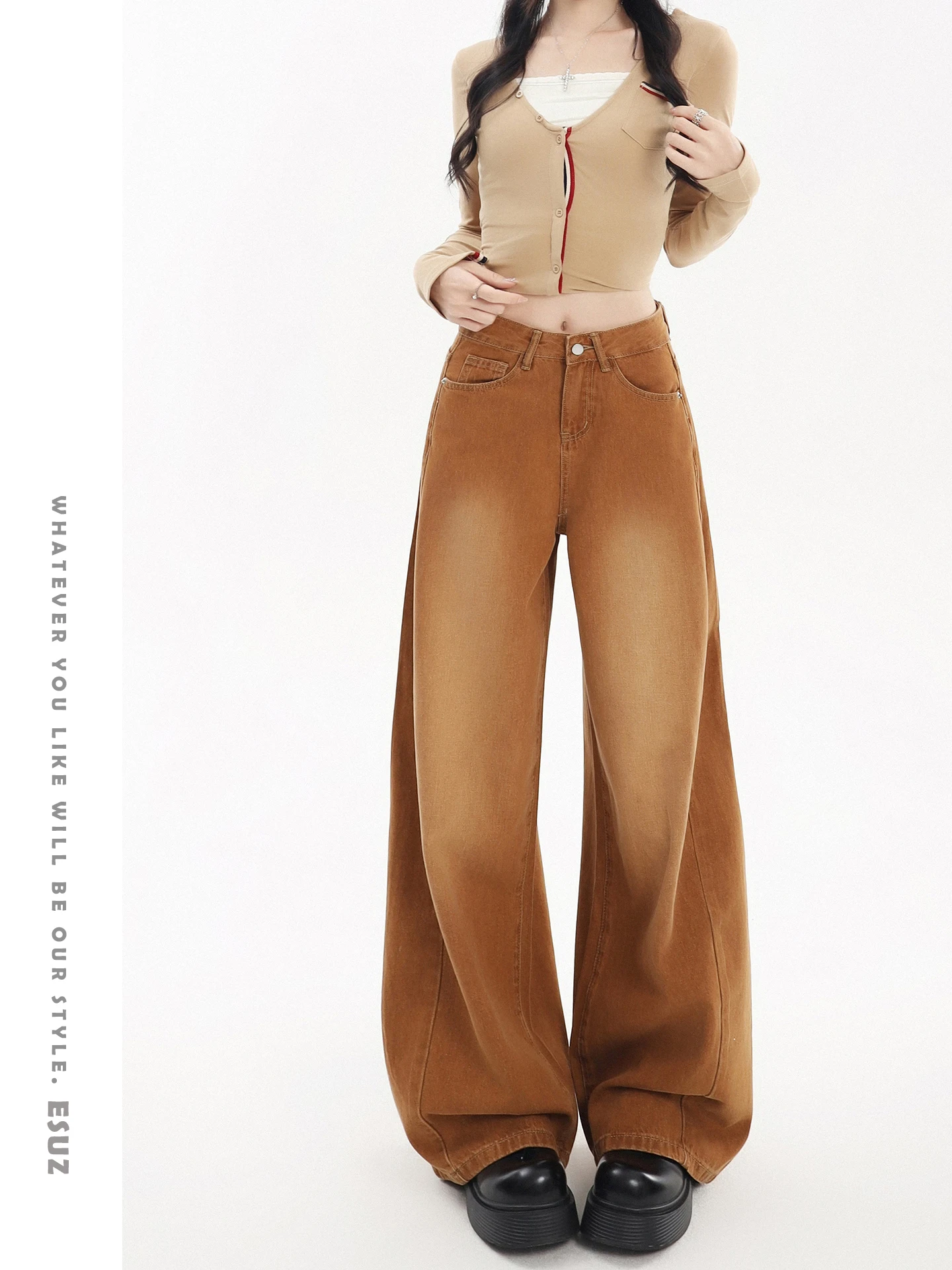 

Offcat American Retro Gradient Knife Jeans Women's Autumn Winter New Design Sensation Washed Loose Slimming Denim Jeans