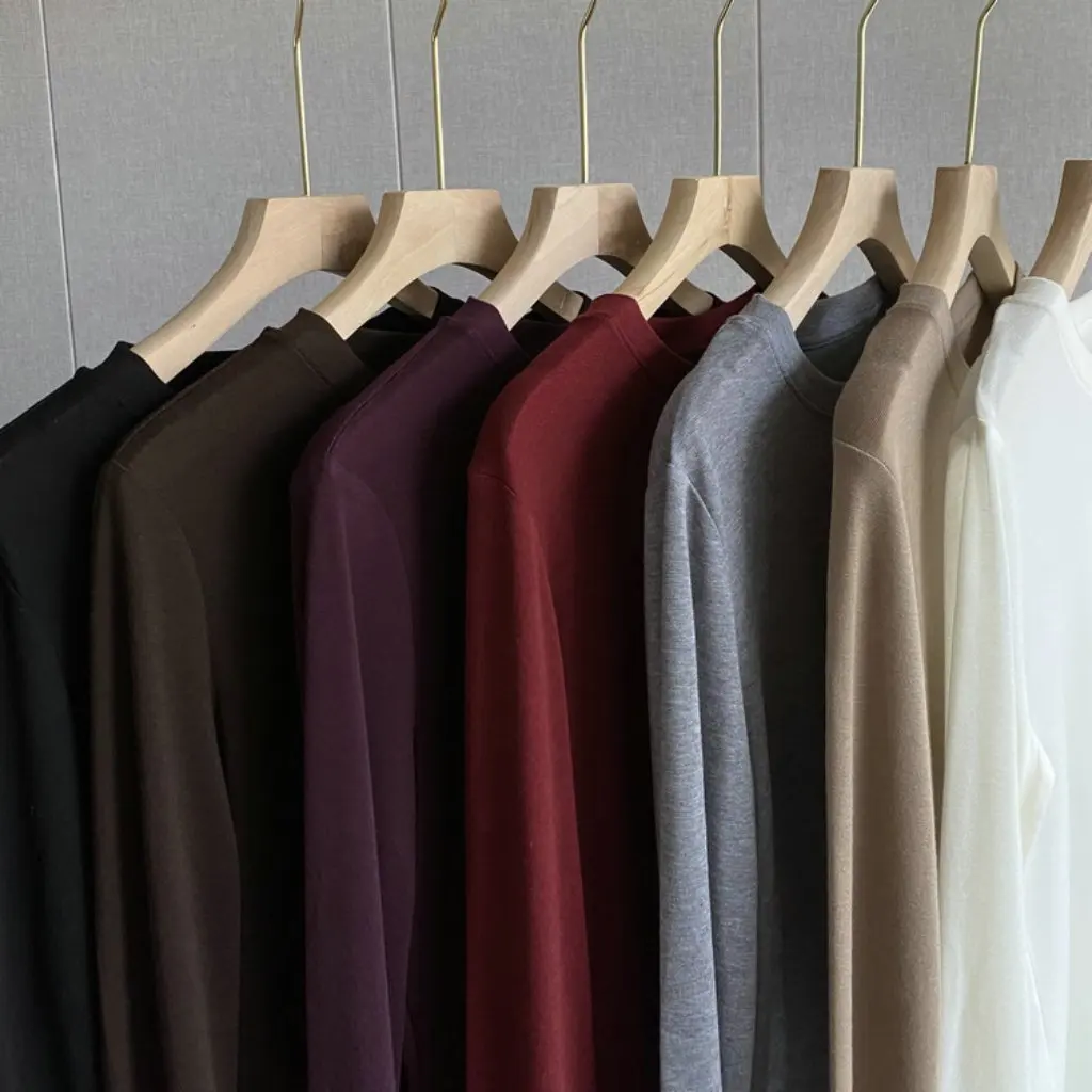 

Women's Soft Chao Fine Lyocell Wool Crewneck Knitted Base T-shirt Early Autumn F101012 Comfortable Fit Casual Top