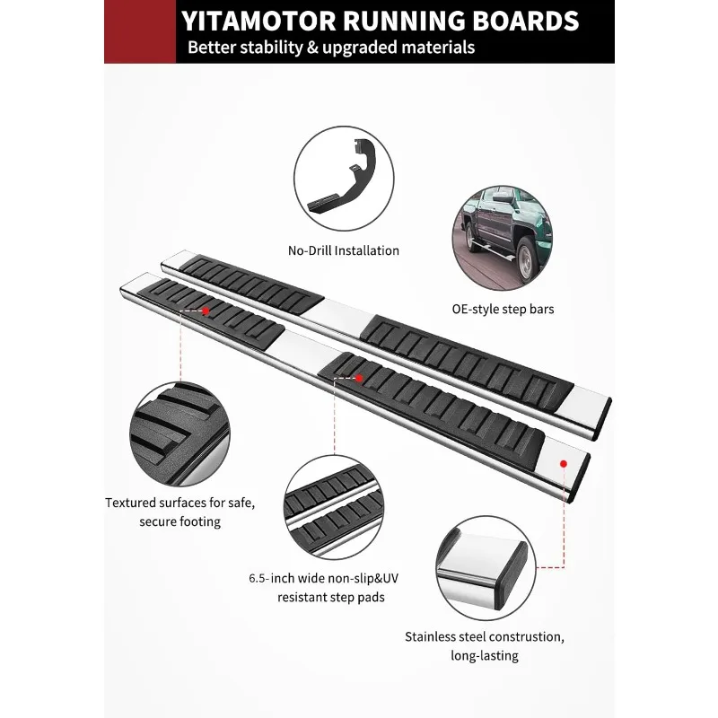 لوحات تشغيل 6.5 بوصة متوافقة مع 2019-2025 Chevy Silverado/GMC Sierra 1500 Crew Cab، 2020-2025 2500HD 3500HD