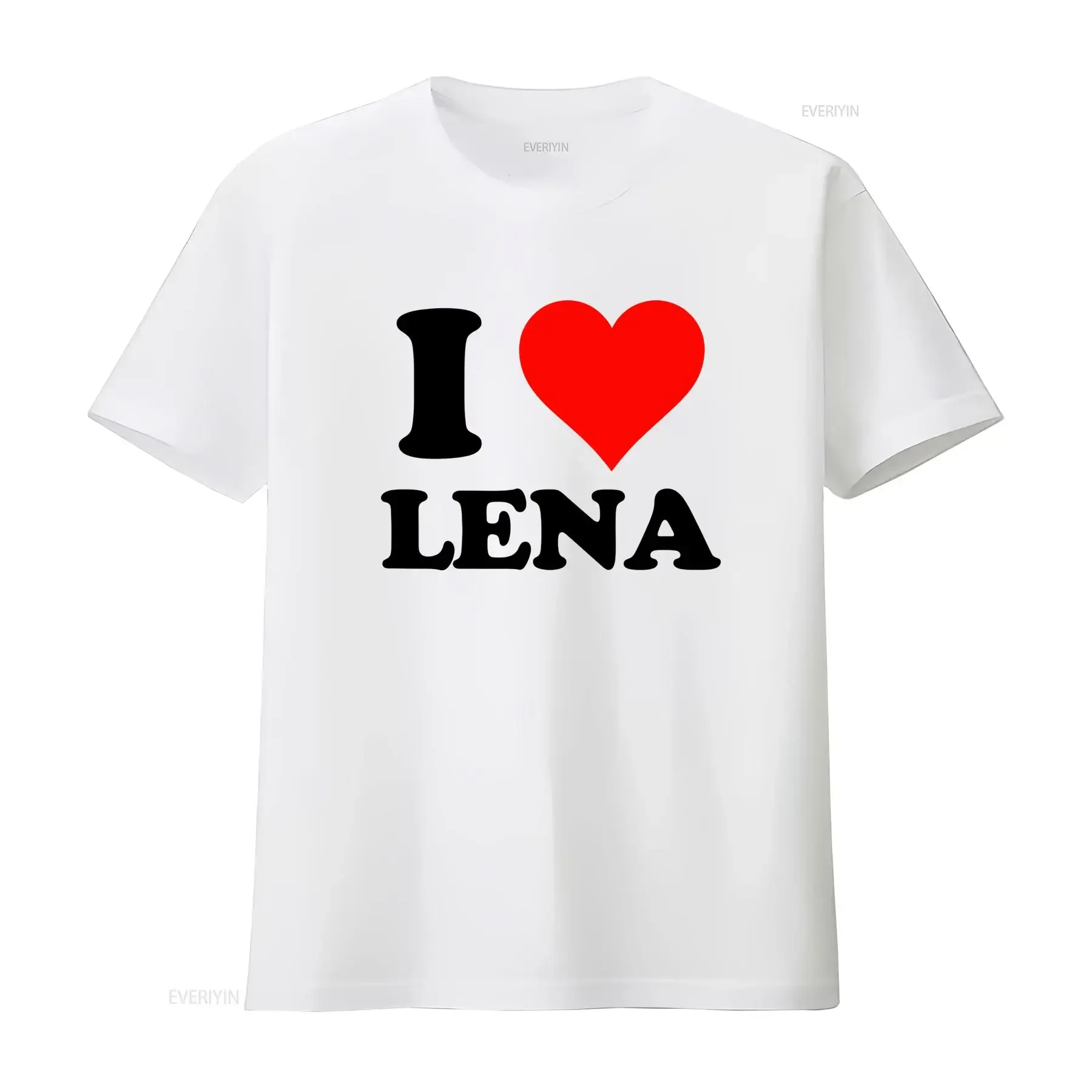 Herre T shirt med I Heart Lena bagprint Navngave afslappet rund hals og rødt hjerte bogstaver helårs pasform til fødselsdage