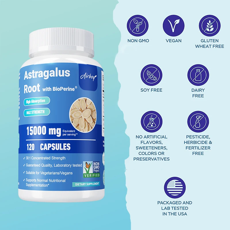 Astragalus Root Capsules - Immunity Booster, Stress Support, Heart and Liver Health