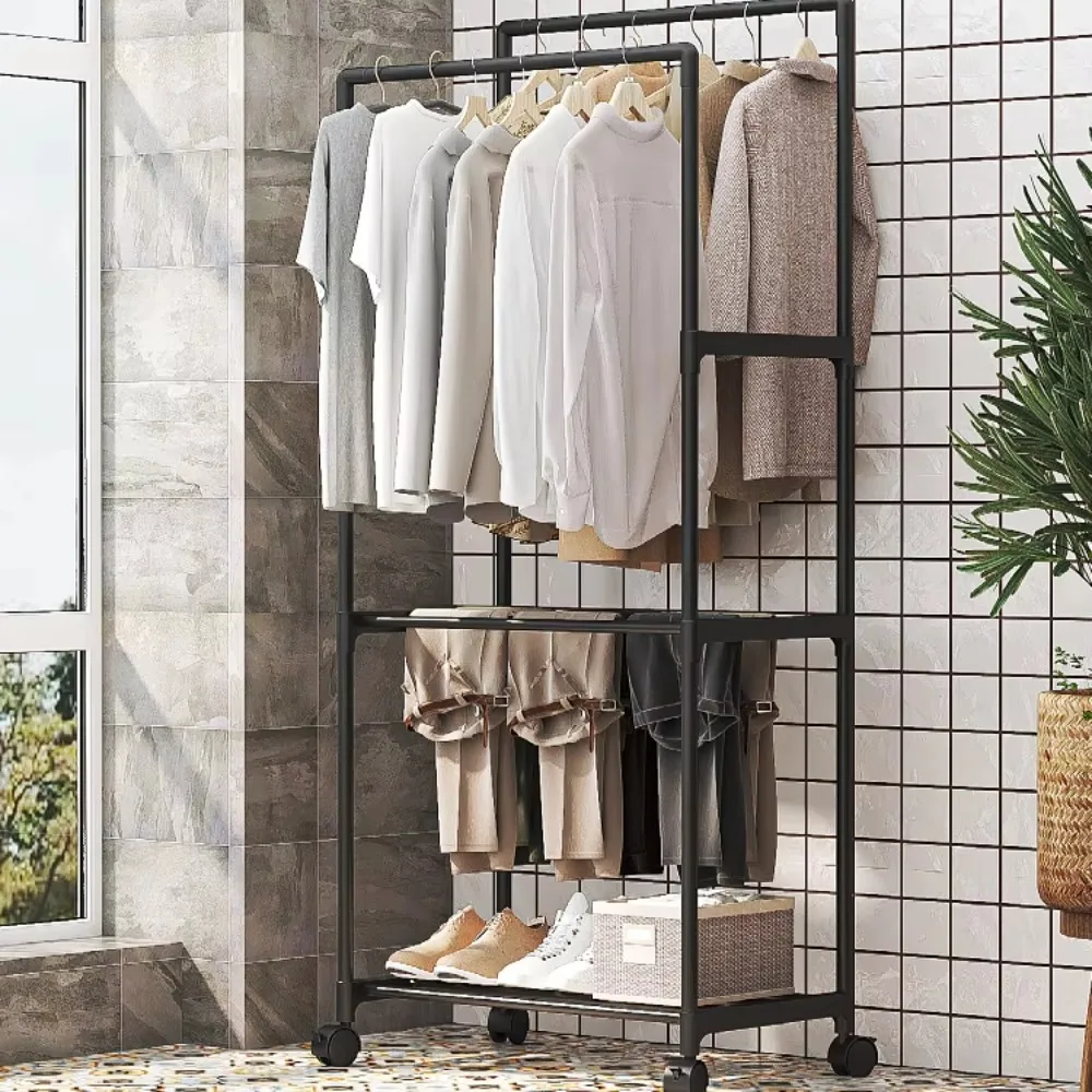 Double Pole Coat Rack Household Multi-function Space Save Coat Rack Floor Standing Modern Integrated Trousers Rack Coat Rack