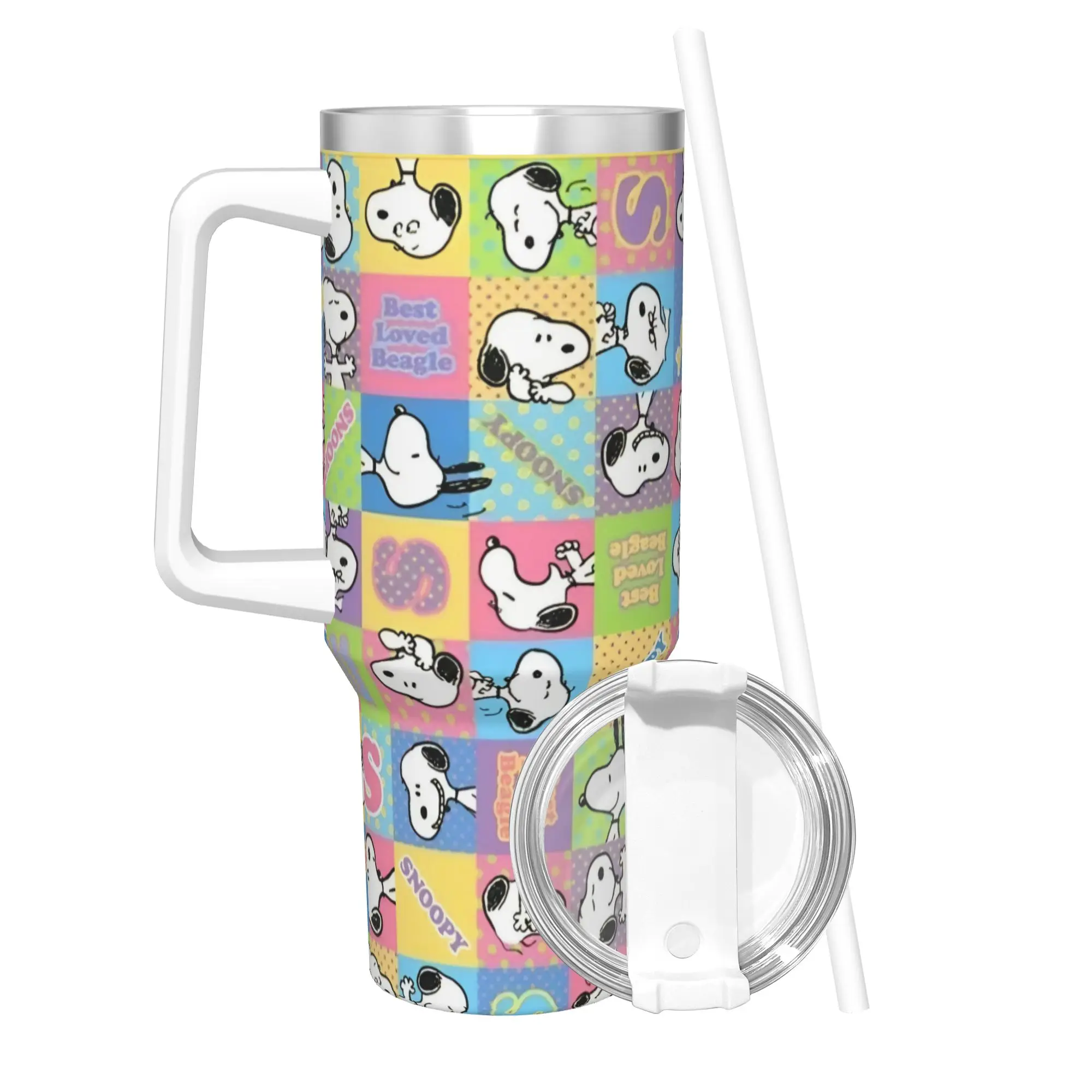

Стакан для коллажа Snoopy, вакуумная изоляция, мультяшная термочашка, кружки из нержавеющей стали с двойными стенками, защита от проливания, 40 унций