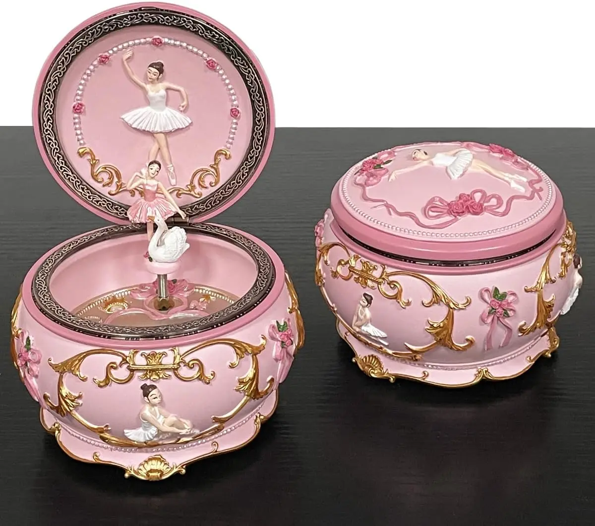 Elegante caja de música de bailarina con luces LED y figura giratoria, juega la melodía del lago de los cisnes