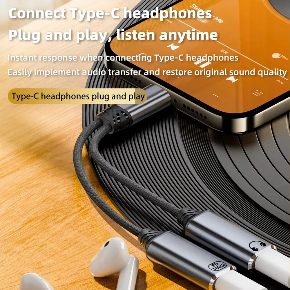 USB C Splitter 2 in 1 Headphone Jack Audio Converter Adapter PD 100W Fast Charging Connector For Macbook Air Laptop Accessories - view 5