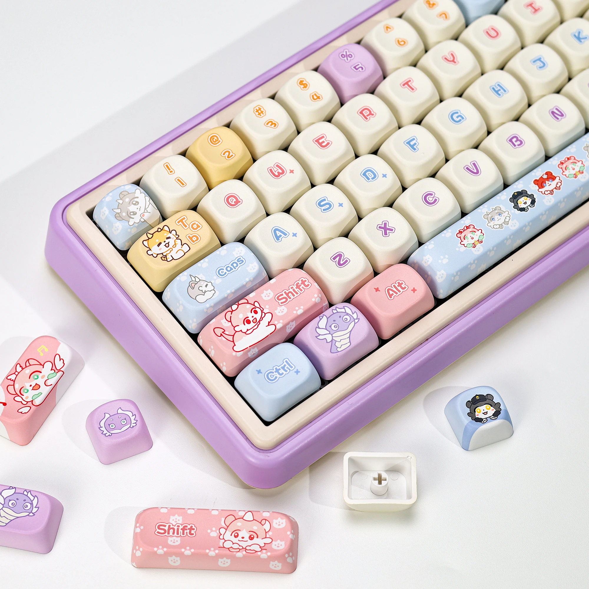 

KBDiy Cute Keycaps PBT KOA Profile Alice Anime Chimera Keycap ISO MAC For Custom DIY 60 Gaming Mechanical Keyboard Aula F75 Pro