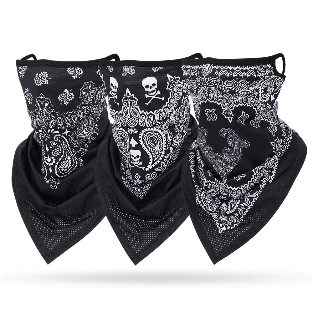 Multifunctional Bandanna Earloops Black White Mask Breathable Motorcycle Cycling Face Cover Paisley Bandanas Anti-UV Neck Gaiter