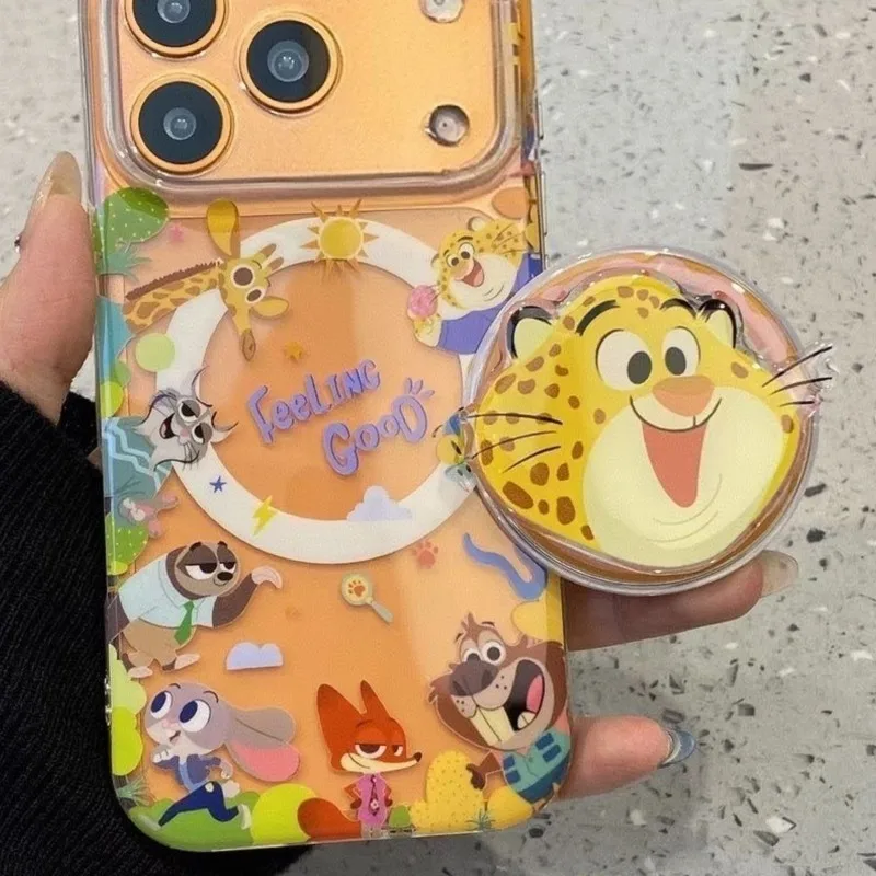 

Cute Disney Zootopia Officer Clawhauser For Magnetic Phone Grip Holder Foldable Stand for MagSafe Compatible Phones For iPhone
