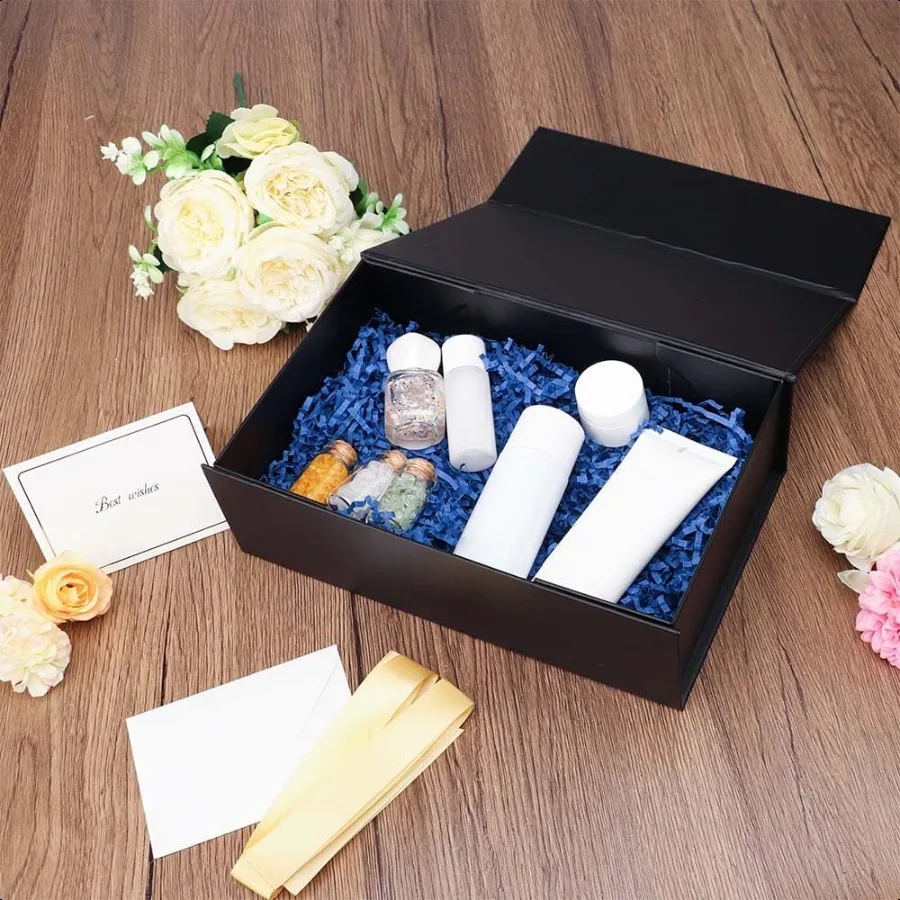 1 Stück schwarze Geschenkbox 9,5 x 6 x magnetische Geschenkbox für Geschenke mit Deckel, zusammenklappbar, für Brautjungfern-Antragsbox, Hochzeit, Weihnachten