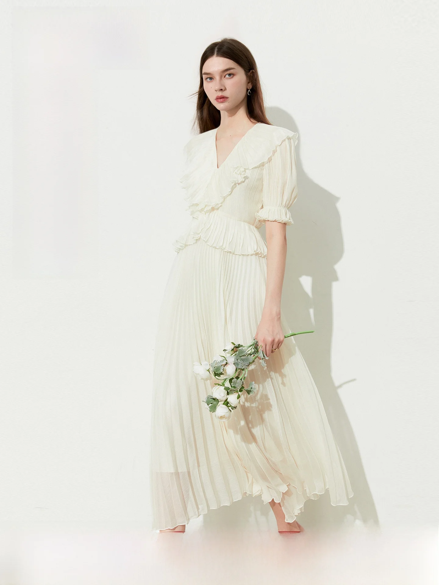 Vestido Dplay Blanco Primavera 2026 para Mujer, Vestido Largo de Manga Corta para Vacaciones en la Playa, Estilo Francés, Cin...