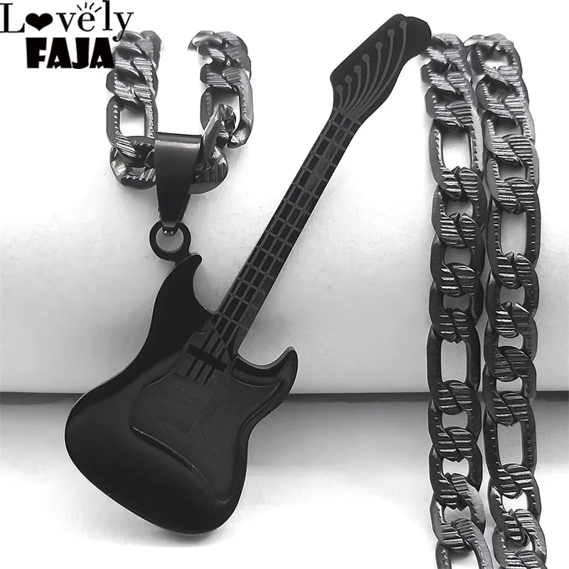 Electric Guitar Pendant Necklace for Women Men Goth Heavy Metal Musical Instrument Hip Hop Rock Necklaces Party Jewelry N3241S03