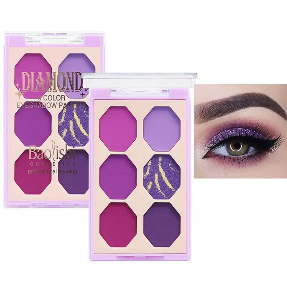 Colorido Matte Eye Shadow Palette, impermeável, deslumbrante, Smoky Eye Shadow, fácil de usar, sem manchas, sem ferramenta de maquiagem Flyaway, 6 cores