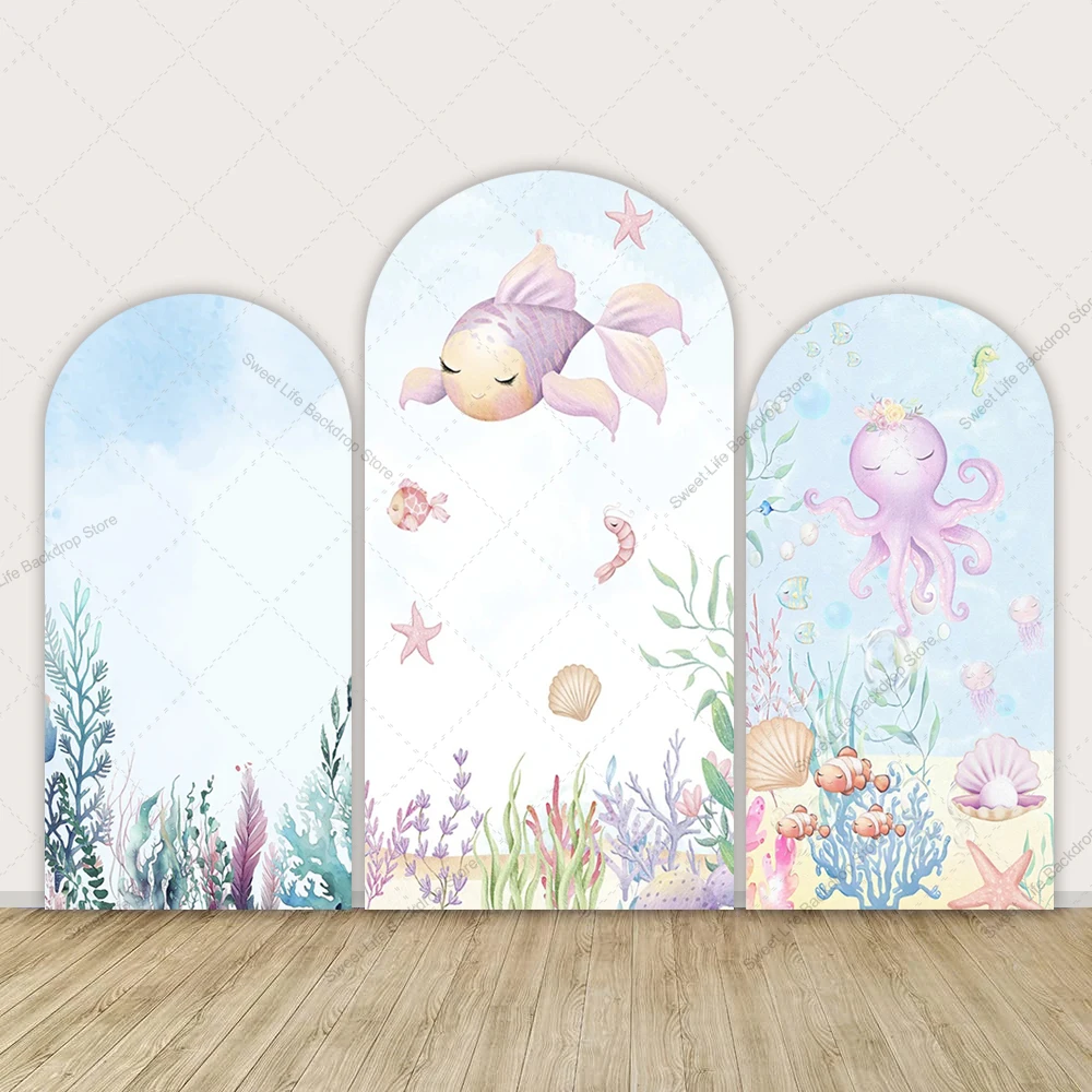 

Under Sea Arch Background Cover Cartoon Octopus Fish Underwater World Arch Backdrop Kids Birthday Photo Props
