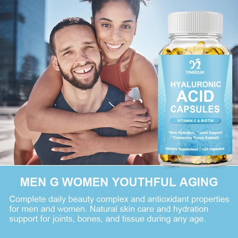 Capsules d'acide hyaluronique, avec vitamine C et biotine, soutien 3 en 1-hydratation de la peau, lubrification des articulations, santé des cheveux et des yeux